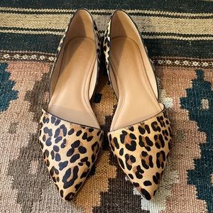 J. Crew Leopard Calf Hair Pointed Toe D’Orsay Flats Size 8 EUC